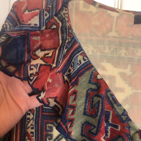 Chaps Denim 3/4 Sleeve Blouse with Ruffle V-Neck   Size XL - Picture 6 of 7